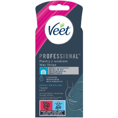 Воскові смужки Veet Professional для чутливої шкіри обличчя з Олією мигдалю 20 шт. (5900627074253)