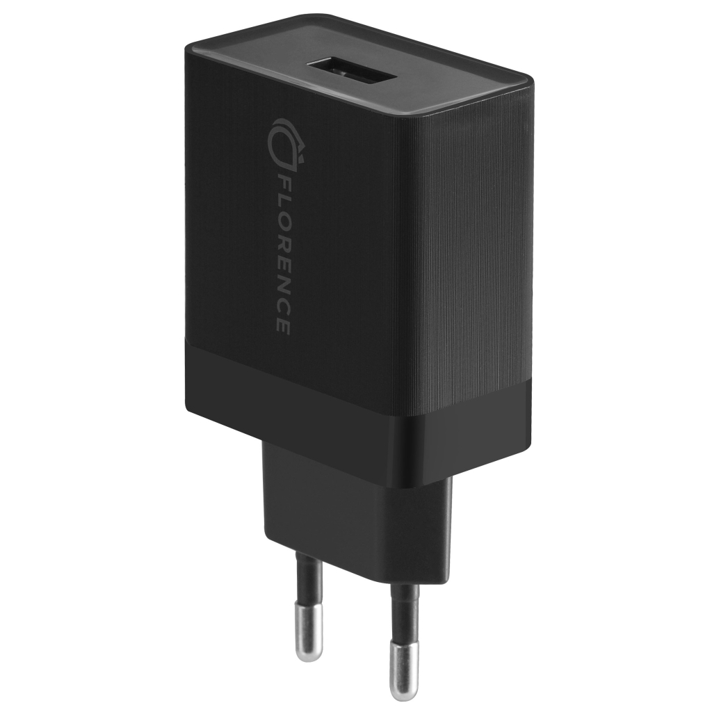 Зарядний пристрій Florence 1USB QC 3.0 Black (FL-1050-K)