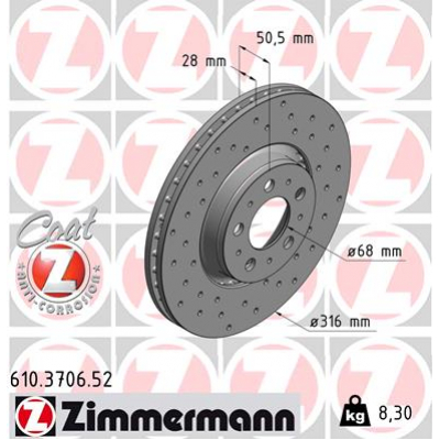 Гальмівний диск ZIMMERMANN 610.3706.52