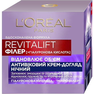 Крем для обличчя L'Oreal Paris Revitalift Filler Нічний з гіалуроновою кислотою Відновлювач об'єму 50 мл (3600523201617/3600524000325)