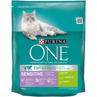 Сухий корм для кішок Purina One Sensitive з індичкою і рисом 800 г (7613035467903)