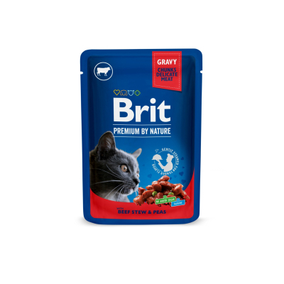 Вологий корм для кішок Brit Premium Cat Pouches with Beef Stew&Peas 100 г (8595602505982)