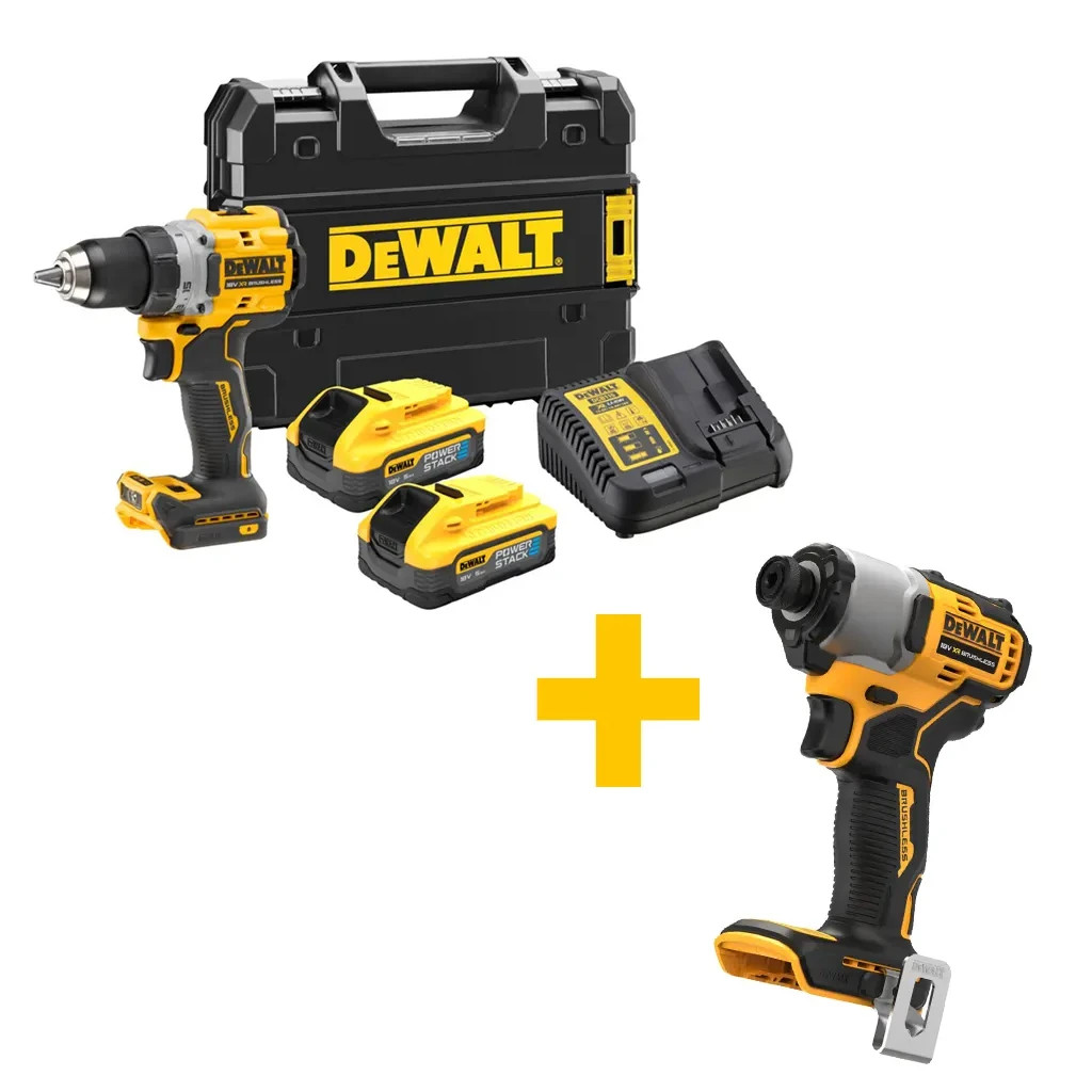 Набір електроіструментів DeWALT XR Li-Ion PowerStack 18V 2x5Ah, 90Нм,0-650/0-2000 об/хв+DCF840N (DCD800H2T+DCF840N)