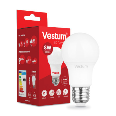 Лампочка Vestum A55 8W 4100K 220V E27 (1-VS-1107)