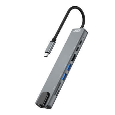 Концентратор XO 8-in-1 Dock USB-C (USB/USB-C PD/HDMI 4K/SD/TF/RJ45) (XO-HUB003SL)