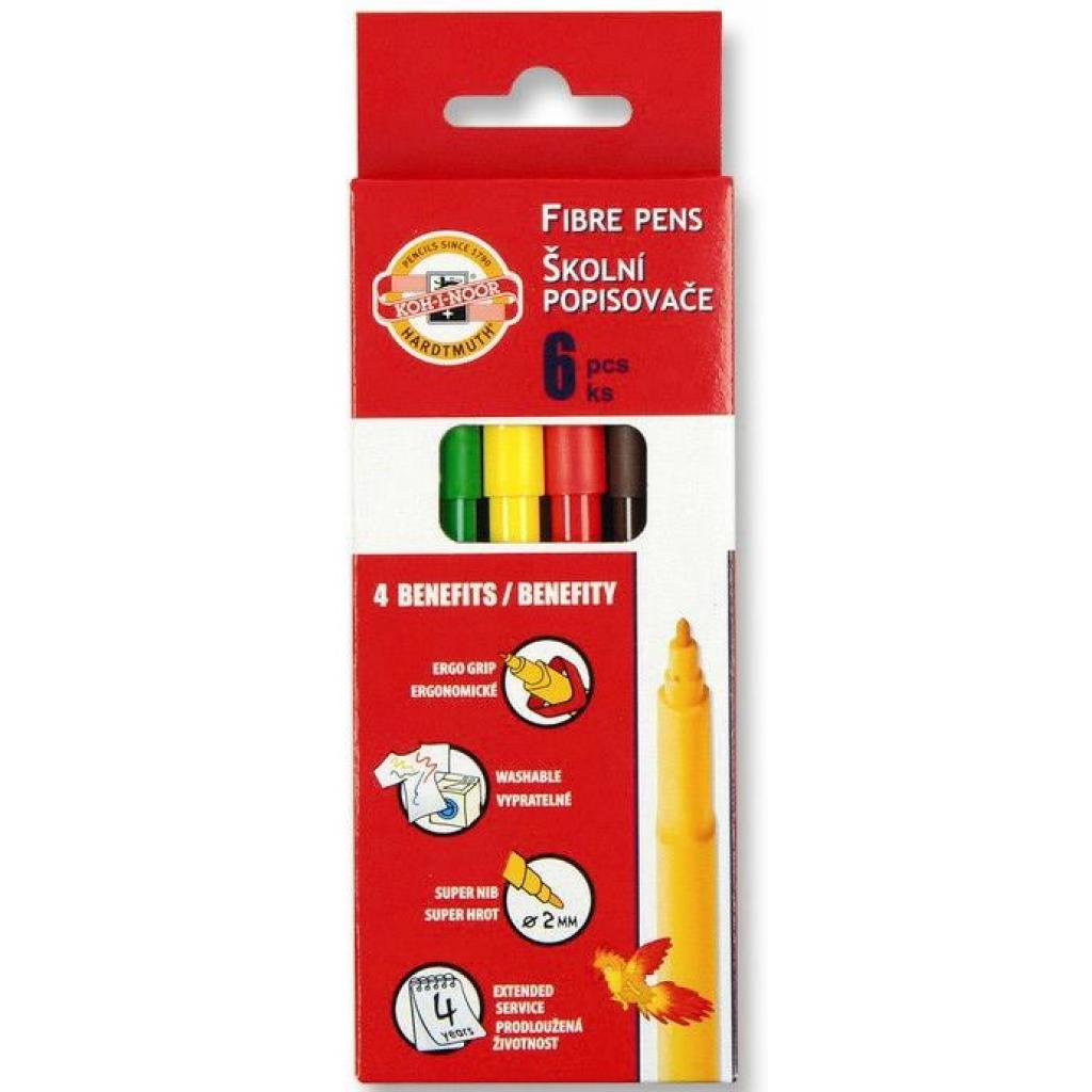 Фломастери Koh-i-Noor Fibre pens 1002, 06 colors, картон (771002JF08KS)