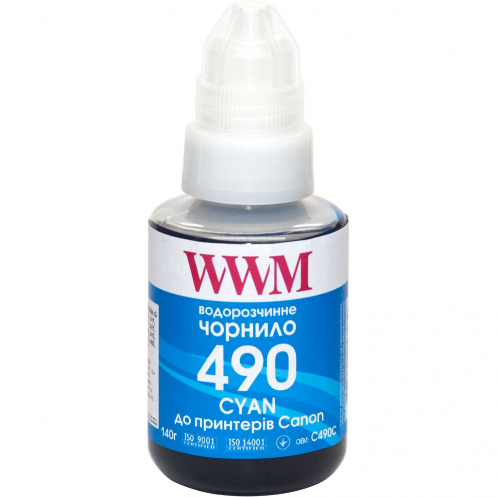 Чорнило WWM Canon GI-490, 140г Cyan (C490C)