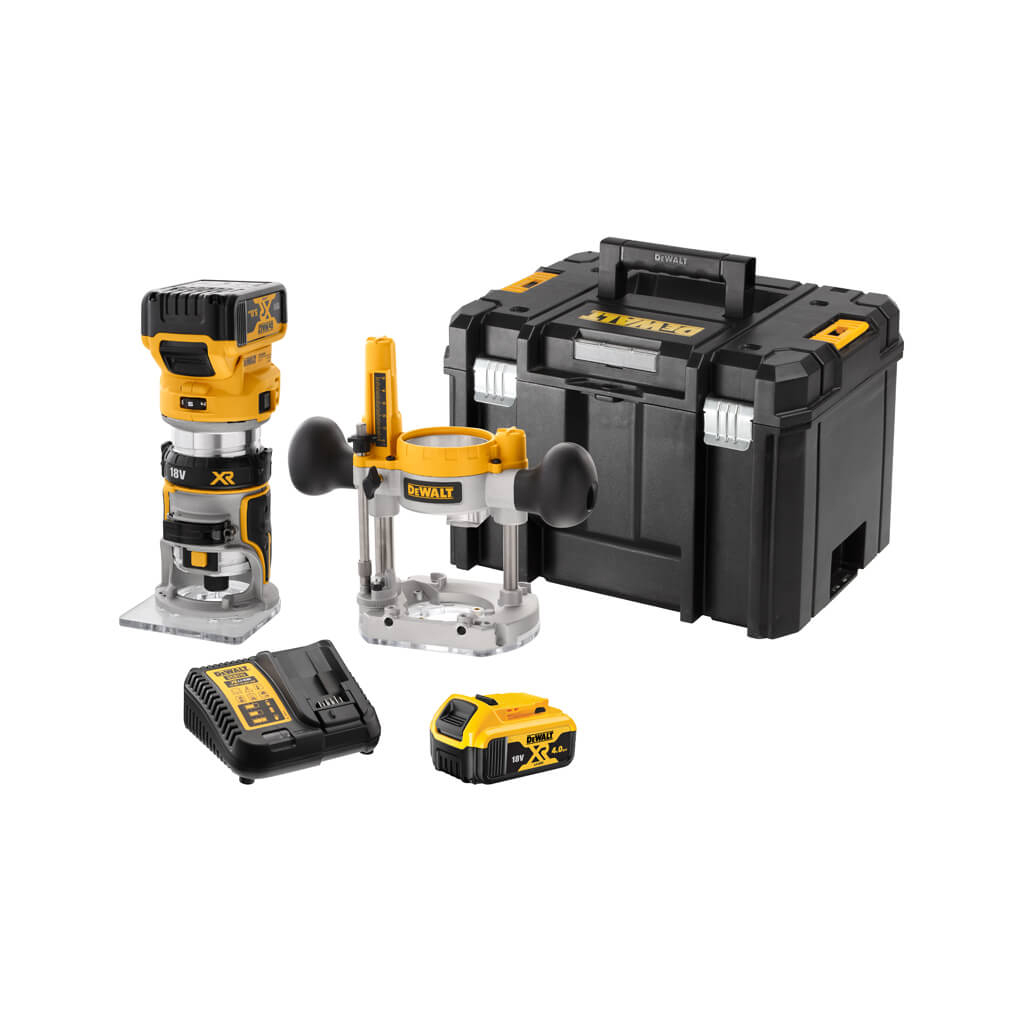 Фрезер DeWALT 18В XR Li-lon, безщітковий, 16000-25500 об/хв, цанга 6-8мм, 2x5Ah, TSTAK (DCW604P2)