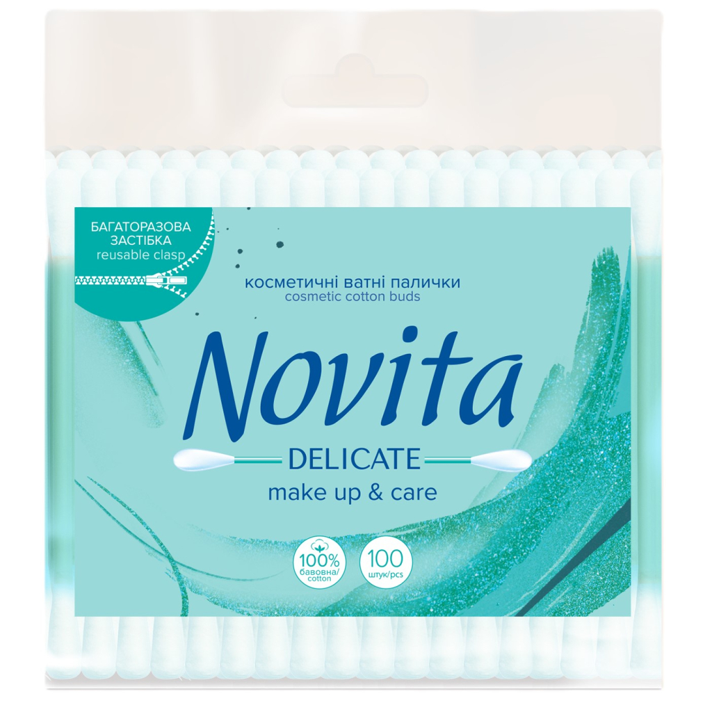 Ватні палички Novita Delicate в поліетиленовому пакеті 100 шт. (4823071615906)