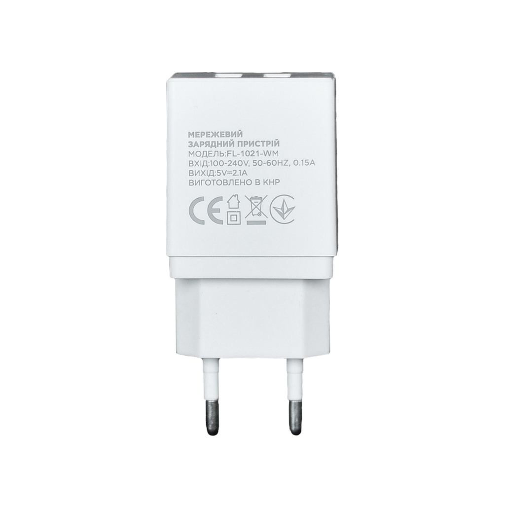 Зарядний пристрій Florence 2USB 2A + microUSB cable white (FL-1021-WM)