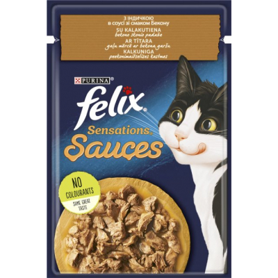 Вологий корм для кішок Purina Felix Sensations Sauces з індичкою в соусі зі смаком бекону 85 г (7613039841686)