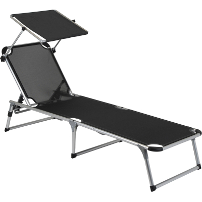 Розкладачка Bo-Camp Sun Lounger With Sunscreen 5 Positions Чорна (1304460)