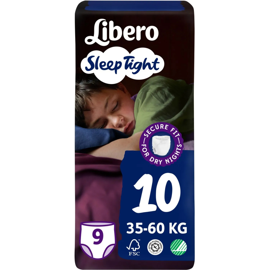 Підгузки Libero Sleep Tight Розмір 10 (35-60 кг) 9 шт (7322541180816)