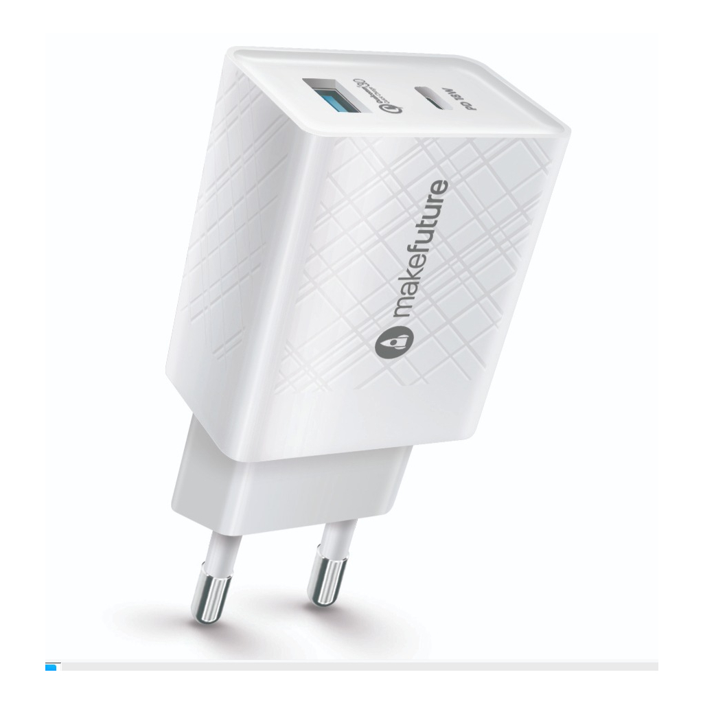 Зарядний пристрій MakeFuture 42W Type-C PD + USB QC3.0 White (MCW-322PWH)