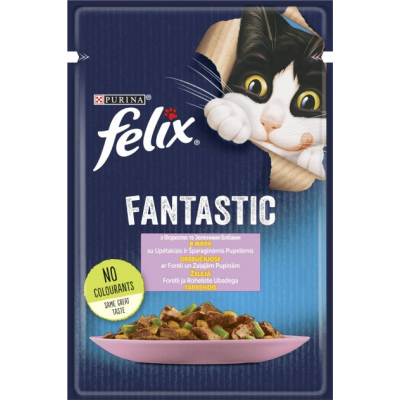 Вологий корм для кішок Purina Felix Fantastic з фореллю та зеленими бобами в желе 85 г (7613039841617)