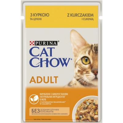 Вологий корм для кішок Purina Cat Chow Adult з куркою і кабачками в желе 85г (7613036595049)