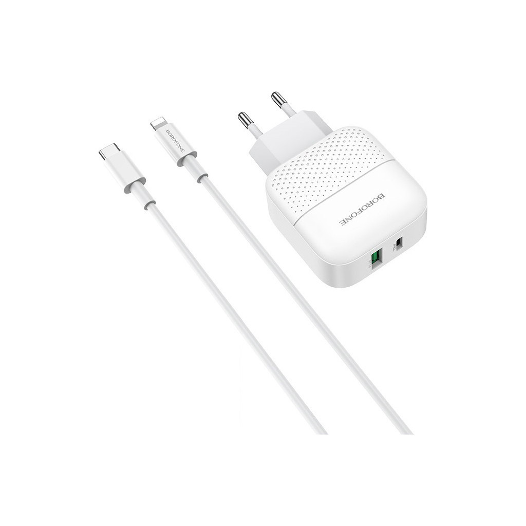 Зарядний пристрій BOROFONE BA46A Premium White + USB-C-Ligntning cable (BA46ACLW)