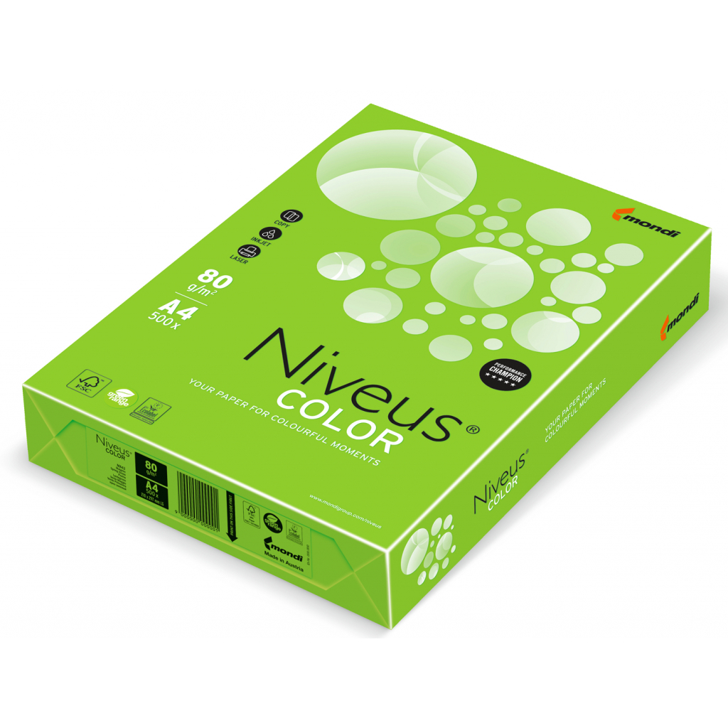 Папір Mondi Niveus COLOR NEON Green A4, 80g, 500sh (A4.80.NVN.NEOGN.500)