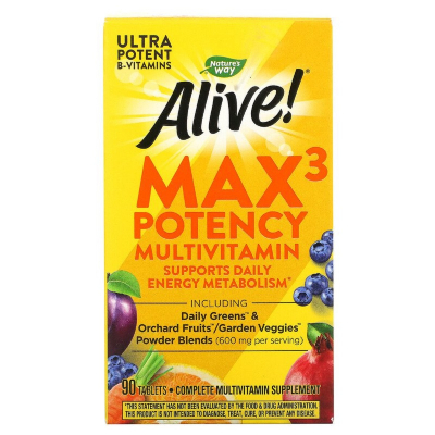 Мультивітамін Nature's Way Мультивітаміни з залізом, Alive! Max3 Daily, 90 таблеток (NWY-14927)