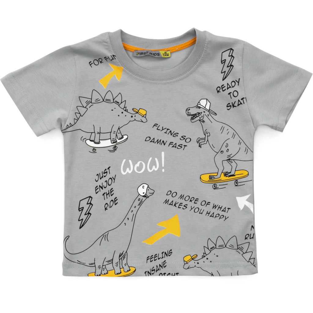 Футболка дитяча First kids з динозаврами (3032-86B-gray)