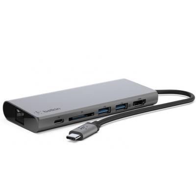 Концентратор Belkin USB-C PD, Travel Hub, USB-C, 2/USB 3.0, HDMI,Gigabit, SPACE (F4U092BTSGY)