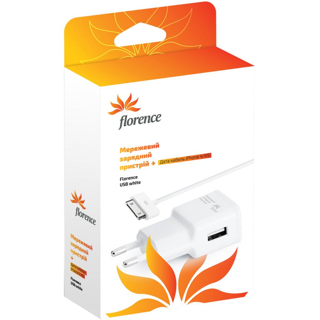 Зарядний пристрій Florence USB, 1A + cable iPhone 4/4S (TC10-IPH4)