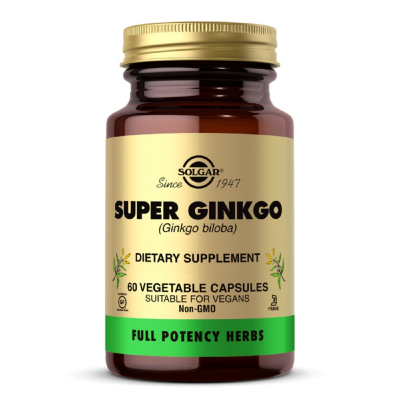 Трави Solgar Гінкго білоба Супер, Super Ginkgo Biloba, 60 вегетаріанських (SOL03914)