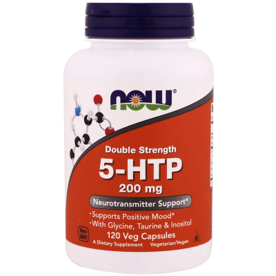 Амінокислота Now Foods 5-HTP (Гідрокситриптофан), Подвійна Сила, 200 мг, 120 вегета (NOW-00111)