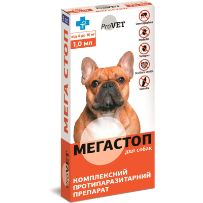 Краплі для тварин ProVET Мега Стоп від паразитів для собак від 4 до 10 кг 4/1 мл (4820150200763)