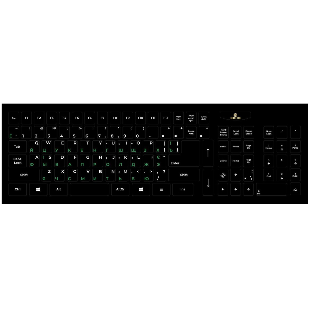 Наклейка на клавіатуру XoKo 109 keys UA/rus green, Latin white (XK-KB-STCK-BG)