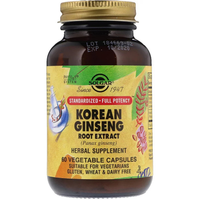 Трави Solgar Корінь Женьшеню (Екстракт), Korean Ginseng Root Extract, 60 (SOL-04138)