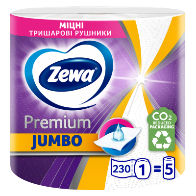 Паперові рушники Zewa Jumbo Premium 3 шари 1 рулон 230 відривів (7322541192017)