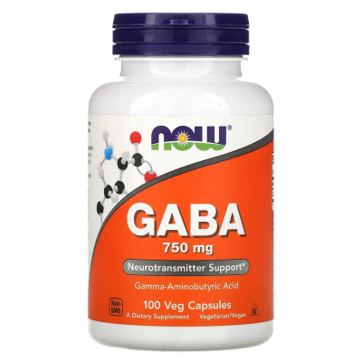 Амінокислота Now Foods GABA (Гамма-аміномасляна кислота) 750 мг, 100 вегетаріанськ (NOW-00089)