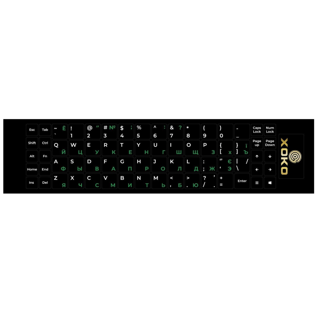 Наклейка на клавіатуру XoKo 68 keys UA/rus green, Latin white (XK-KB-STCK-MD)