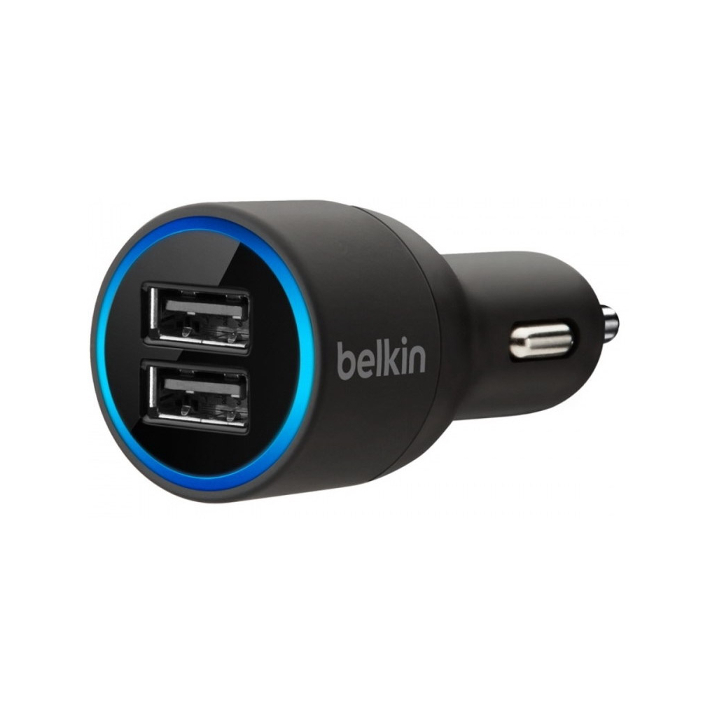 Зарядний пристрій Belkin Dual USB MicroCharger (12V+LIGHTNING сable, 2 USBx2.1A) (F8J071bt04-BLK)