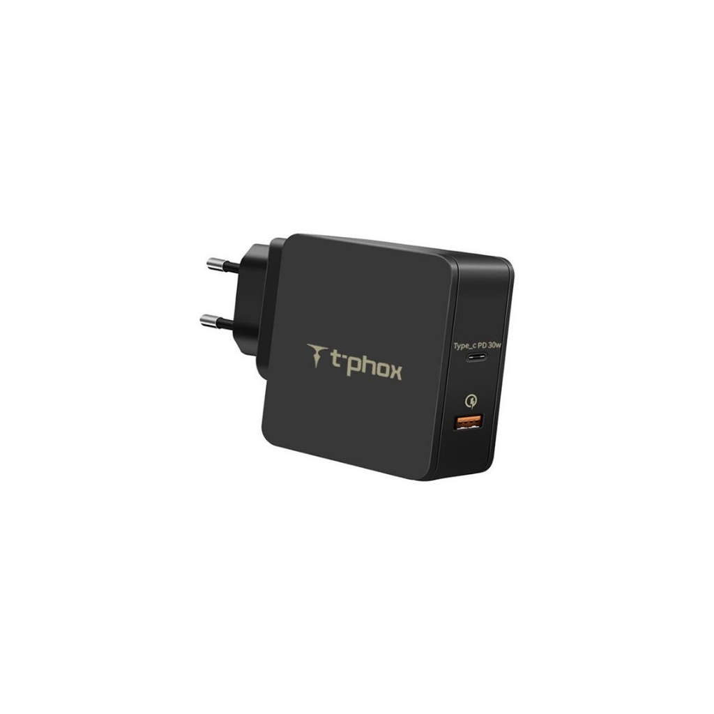 Зарядний пристрій T-Phox 48W Fast Charge-TYPE-C PD 30W+QC3.0 18W (Black) (Apace Wall 48W (B))