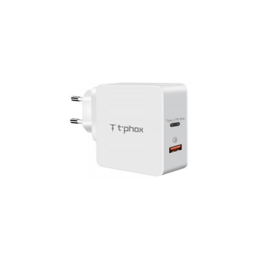 Зарядний пристрій T-Phox 48W Fast Charge-TYPE-C PD 30W+QC3.0 18W (White) (Apace Wall 48W (W))