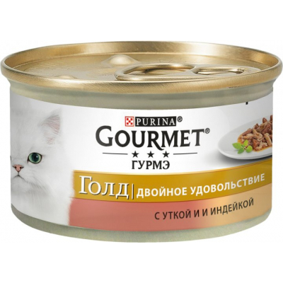 Вологий корм для кішок Purina Gourmet Gold. Подвійне задоволення з качкою та індичкою 85г (7613031381050)