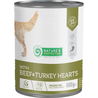 Консерви для собак Nature's Protection with Beef&Turkey Hearts 800 г (KIK45604)