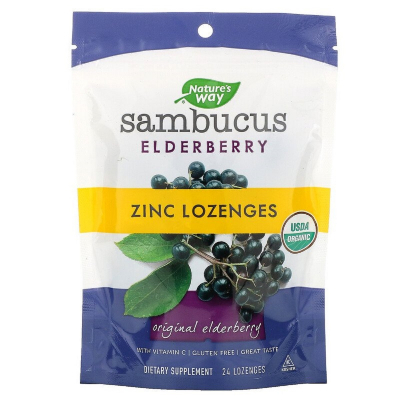 Трави Nature's Way Льодяники бузини з цинком, Sambucus Elderberry, Zinc Lozenge (NWY-10220)