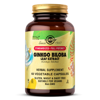 Трави Solgar Екстракт листя гінкго білоба, Ginkgo Biloba Leaf Extract, 60 (SOL04131)