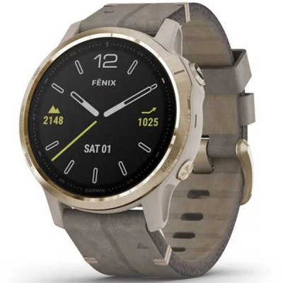 Смарт-годинник Garmin fenix 6S Sapphire, Lt Gold w/Shale Suede Band (010-02159-40)