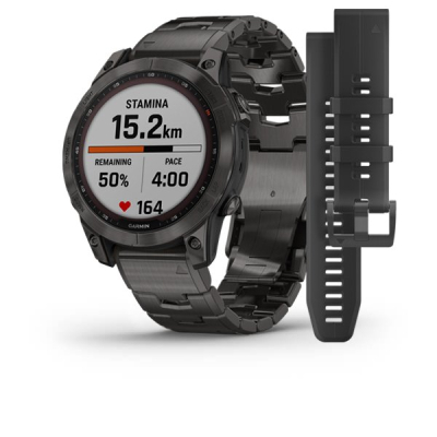 Смарт-годинник Garmin fenix 7 Sapph Sol, Carbon Gray DLC Ti w/DLC Ti Bracelet, GPS (010-02540-39)