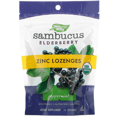 Трави Nature's Way Льодяники бузини з цинком, смак м'яти, Sambucus, Zinc Lozeng (NWY-12088)