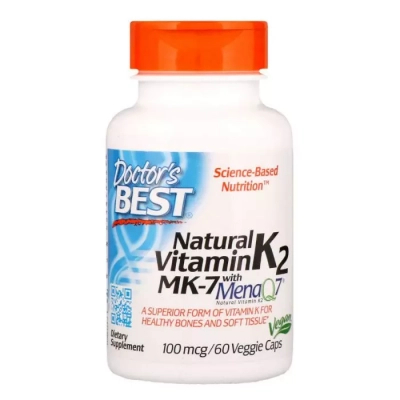 Вітамін Doctor's Best Вітамін К2 в Формі МК-7, Vitamin K2 as MK-7, 100 мкг, 60 кап (DRB-00334)