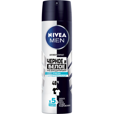 Антиперспірант Nivea Men Чорне та Біле Невидимий Fresh спрей 150 мл (4005900379313)