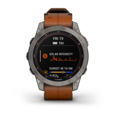 Смарт-годинник Garmin fenix 7 Sapph Solar Titanium w/Chestnut Leather Band, GPS (010-02540-31)