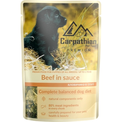 Вологий корм для собак Carpathian Pet Food у соусі з яловичиною 100 г (4820111141159)