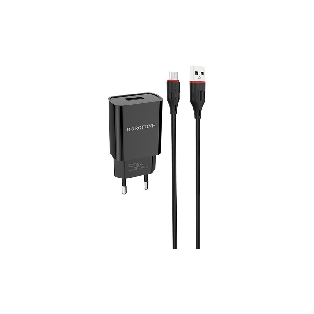 Зарядний пристрій BOROFONE BA20A Sharp single port charger set (Micro) Black (BA20AMB)