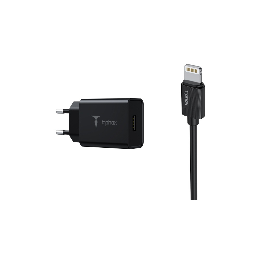 Зарядний пристрій T-Phox Mini 12W 2.4A + Lightning cable 1.2m (Black) (Mini(B)+Lightning)